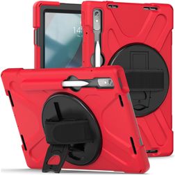 Mobigear SureGrip XGuard Coque Lenovo Tab P11 Pro Gen 2 Coque Arrière Rigide Antichoc + Porte-crayon + Support Amovible - Rouge