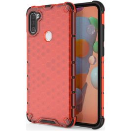 Mobigear Honeycomb Coque Samsung Galaxy A11 Coque arrière Rigide Anti-Chocs - Rouge