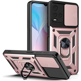 Mobigear Armor Ring Cam Slide Coque Vivo Y33s Coque arrière Rigide Anti-Chocs avec Anneau-Support et Protecteur Lentilles - Rose doré