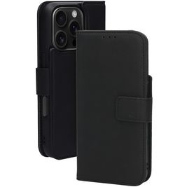 Mobiparts Housse iPhone 16 Pro MagSafe Etui avec Coque Détachable en Cuir Véritable Porte-Monnaie - Noir