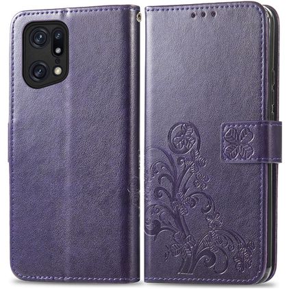 Mobigear Clover Housse OPPO Find X5 Pro Etui Porte-Monnaie - Violet