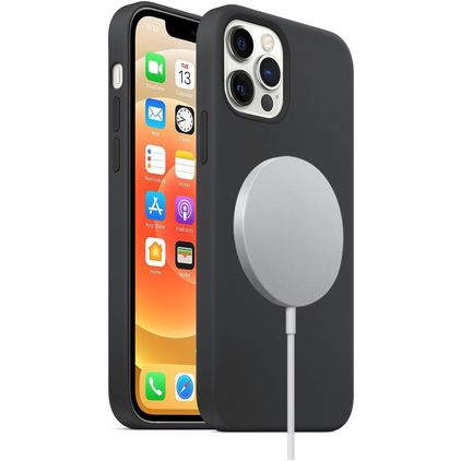Mobigear Rubber Touch Coque iPhone 12 MagSafe Coque arrière en Silicone - Noir