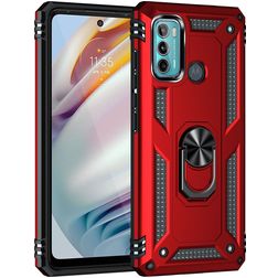 Mobigear Armor Ring Motorola Moto G60 Plastique rigide Coque arrière Antichoc avec bague de maintien - Rouge