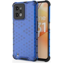 Mobigear Honeycomb Coque Realme C31 Coque arrière Rigide Anti-Chocs - Bleu
