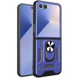 Mobigear Armor Ring Samsung Galaxy Z Flip 7 Plastique rigide Coque arrière Antichoc avec bague de maintien - Bleu