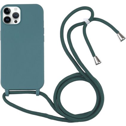 Mobigear Lanyard iPhone 16 Pro Max Coque avec cordon en Silicone - Vert