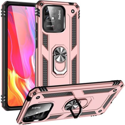 Mobigear Armor Ring Coque Xiaomi Redmi 10C Coque arrière Rigide Anti-Chocs avec Anneau-Support - Rose doré
