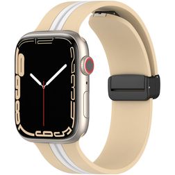 Mobigear Stripe Mag Bracelet Silicone Apple Watch Fermeture magnétique - 49/46/45/44 mm - Blanc / Beige