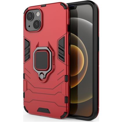 Mobigear Armor Ring Coque iPhone 13 Coque arrière Rigide Anti-Chocs avec Anneau-Support - Rouge