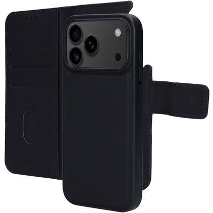 Mobiparts Housse iPhone 17 Pro Max Etui avec Coque Détachable en Cuir Véritable Porte-Monnaie - Noir
