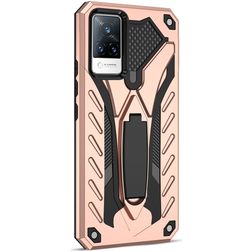 Mobigear Armor Stand Vivo V21 Plastique rigide Coque arrière Antichoc avec béquille - Rose doré