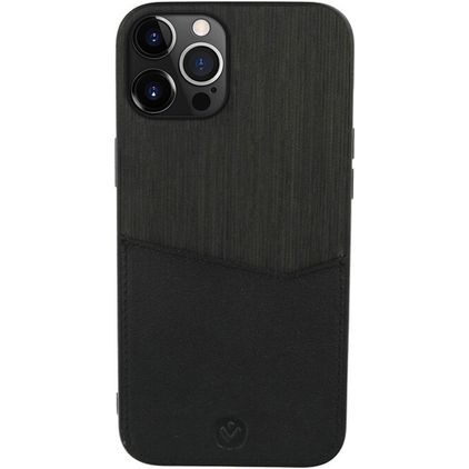 Valenta Card Slot Coque iPhone 13 Pro Coque arrière en Cuir Véritable avec Porte-Cartes - Noir