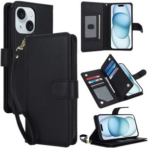 Mobigear Wallet Housse iPhone 15 Etui Porte-Monnaie - Noir