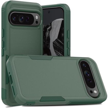 Mobigear Heavy Armor Coque Google Pixel 9 Pro XL Coque arrière Rigide Anti-Chocs - Vert foncé