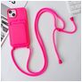 Mobigear Lanyard Card iPhone 15 Coque avec cordon en Silicone et Porte-Cartes - Rose