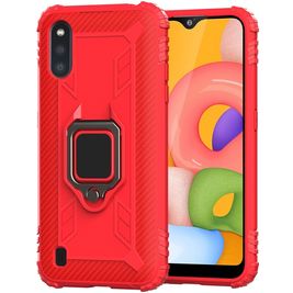 Mobigear Armor Ring Coque Samsung Galaxy A01 Coque arrière en TPU Souple Anti-Chocs avec Anneau-Support - Rouge