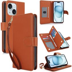 Mobigear Wallet Housse iPhone 15 Etui Porte-Monnaie - Marron