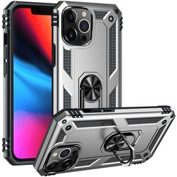 Mobigear Armor Ring Coque iPhone 14 Pro Coque arrière Rigide Anti-Chocs avec Anneau-Support - Argent