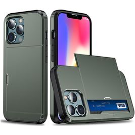 Mobigear Card Coque iPhone 14 Coque arrière Rigide Anti-Chocs avec Porte-Cartes - Vert armée