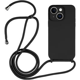 Mobigear Lanyard iPhone 15 Plus Coque avec cordon en Silicone - Noir