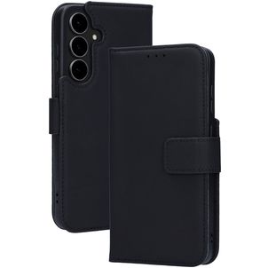 Mobiparts Wallet Housse Samsung Galaxy S25 FE Etui en Cuir Véritable Porte-Monnaie - Noir