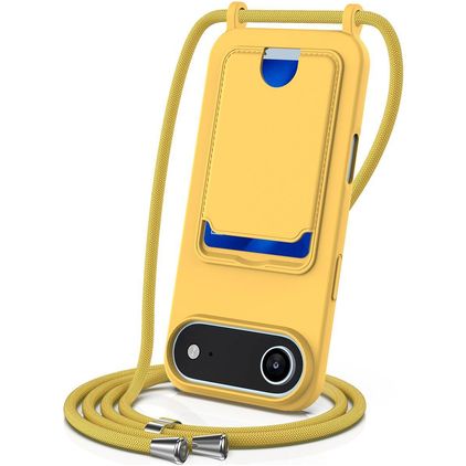 Mobigear Lanyard Card iPhone Air Silicone Coque avec cordon et porte-cartes - Jaune