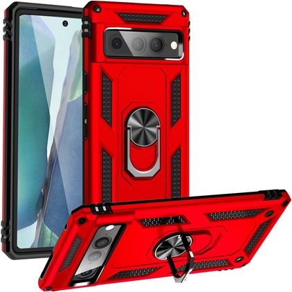 Mobigear Armor Ring Coque Google Pixel 7 Pro Coque arrière Rigide Anti-Chocs avec Anneau-Support - Rouge