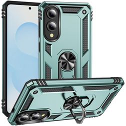 Mobigear Armor Ring Samsung Galaxy S25 Edge Plastique rigide Coque arrière Antichoc avec bague de maintien - Vert