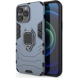 Mobigear Armor Ring Coque iPhone 13 Pro Max Coque arrière Rigide Anti-Chocs avec Anneau-Support - Bleu