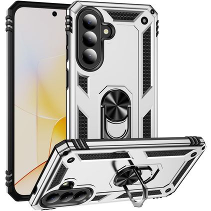 Mobigear Armor ring Samsung Galaxy A57 Plastique rigide Coque arrière Antichoc avec bague de maintien - Argent