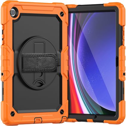 Mobigear SureGrip Xtreme Coque Samsung Galaxy Tab A9 Plus (2023) Coque arrière en Plastique rigide,Silicone + Bandoulière + Support Amovible - Orange