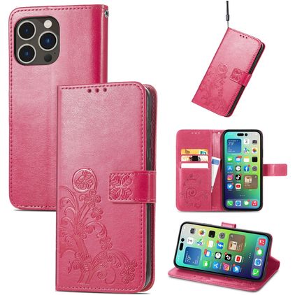 Mobigear Clover Housse iPhone 15 Pro Etui Porte-Monnaie - Magenta
