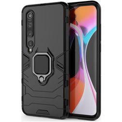 Mobigear Armor Ring Xiaomi Mi 10 Plastique rigide Coque arrière Antichoc avec bague de maintien - Noir