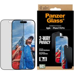 PanzerGlass Ultra-Wide Fit iPhone 17 Verre trempé Protection d'écran Anti-espion - Compatible coque + Cadre de pose - Noir