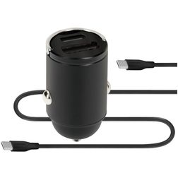 Mobiparts Car Charger - Double USB / USB-C Chargeur voiture USB-C 1 mètre Fast Charge 30W 3A - Noir