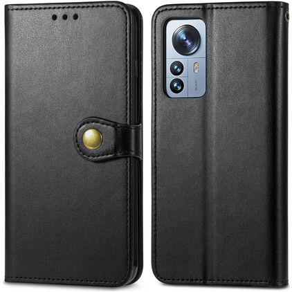 Mobigear Snap Button Housse Xiaomi 12 Pro Etui Porte-Monnaie - Noir