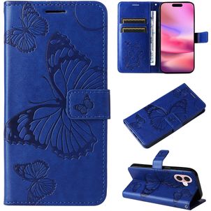 Mobigear Butterfly Housse iPhone 16 Etui Porte-Monnaie - Bleu
