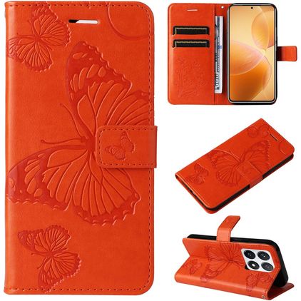 Mobigear Butterfly Housse Xiaomi 14T Pro Etui Porte-Monnaie - Orange