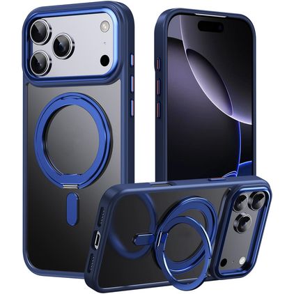 Mobigear Frosted Mag Coque iPhone 17 Pro Max MagSafe Coque arrière Rigide avec Support Amovible - Bleu