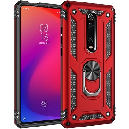 Mobigear Armor Ring Coque Xiaomi Mi 9T Coque arrière Rigide Anti-Chocs avec Anneau-Support - Rouge