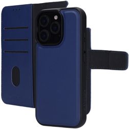 Mobiparts Housse iPhone 16 Pro MagSafe Etui avec Coque Détachable en Cuir Véritable Porte-Monnaie - Bleu