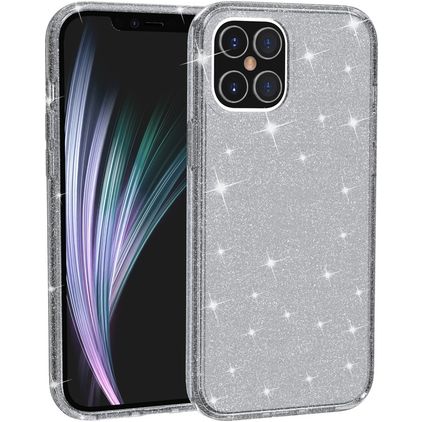Mobigear Glitter Coque iPhone 12 Coque arrière Rigide - Gris