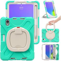 Mobigear RingGuard Coque iPad Mini 6 (2021) Coque arrière en Plastique rigide,Silicone + Porte-crayon + Bandoulière + Support Amovible - Turquoise