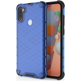 Mobigear Honeycomb Coque Samsung Galaxy A11 Coque arrière Rigide Anti-Chocs - Bleu
