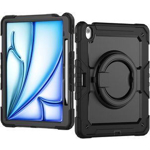 Mobilize Rotating Defender Coque iPad Air 13 Pouces (2024) Coque arrière en Plastique rigide,Silicone + Bandoulière + Support Amovible - Noir