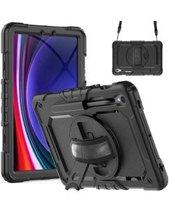 Mobigear SureGrip Xtreme Samsung Galaxy Tab S9 FE Plastique rigide / Silicone Coque arrière + Porte-stylet + Bandoulière + Support - Noir