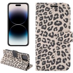 Mobigear Leopard Housse iPhone 14 Pro Etui Porte-Monnaie - Marron