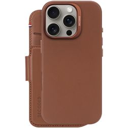 Decoded Detachable Wallet Housse iPhone 16 Pro MagSafe Etui avec Coque Détachable en Cuir Véritable Porte-Monnaie - Tan