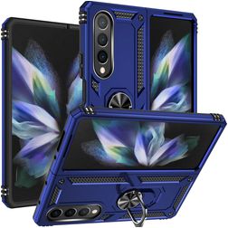 Mobigear Armor Ring Samsung Galaxy Z Fold 4 Plastique rigide Coque arrière Antichoc avec bague de maintien - Bleu