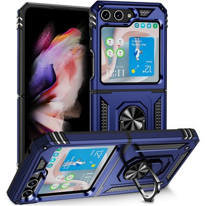 Mobigear Armor Ring Samsung Galaxy Z Flip 5 Plastique rigide Coque arrière Antichoc avec bague de maintien - Bleu